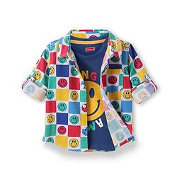 Babyhug Cotton Knit Full Sleeves Smiley Printed Shirt with T-Shirt - Navy Blue White & Yellow