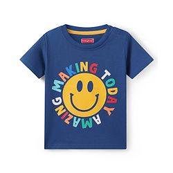 Babyhug Cotton Knit Full Sleeves Smiley Printed Shirt with T-Shirt - Navy Blue White & Yellow
