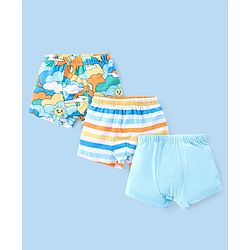 Babyhug 100% Cotton Trunks Solid Striped & Clouds Print Pack of 3 - Blue
