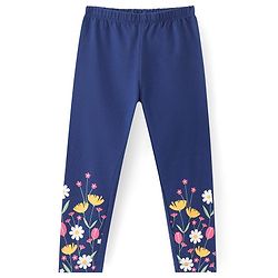 Babyhug Cotton Lycra Full Length Leggings Floral Print - Navy Blue