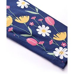 Babyhug Cotton Lycra Full Length Leggings Floral Print - Navy Blue