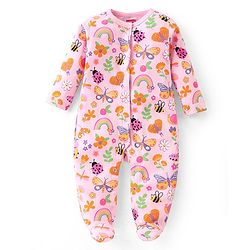 Babyhug Cotton Knit Full Sleeves Sleep Suits With Floral & Butterfly Print Pack Of 2 - Pink & Light Pink