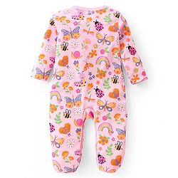 Babyhug Cotton Knit Full Sleeves Sleep Suits With Floral & Butterfly Print Pack Of 2 - Pink & Light Pink