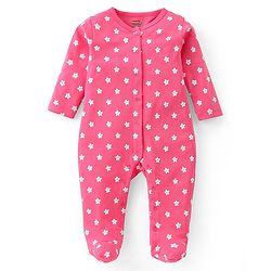 Babyhug Cotton Knit Full Sleeves Sleep Suits With Floral & Butterfly Print Pack Of 2 - Pink & Light Pink