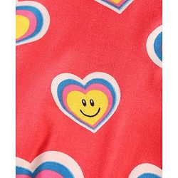 Babyhug Cotton Knit Drop Shoulder Sleeves Top & Denim Skirt Set With Hearts Print - Red & Blue