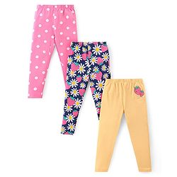 Babyhug Cotton Lycra Knit Full Length Leggings With Polka Dots & Floral Print Pack Of 3 - Multicolor