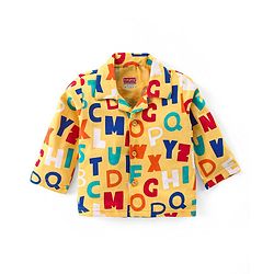 Babyhug Cotton Knit Full Sleeves Front Open Night Suit With Alphabets Print - Mustard