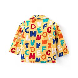 Babyhug Cotton Knit Full Sleeves Front Open Night Suit With Alphabets Print - Mustard