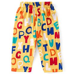 Babyhug Cotton Knit Full Sleeves Front Open Night Suit With Alphabets Print - Mustard