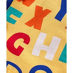Babyhug Cotton Knit Full Sleeves Front Open Night Suit With Alphabets Print - Mustard