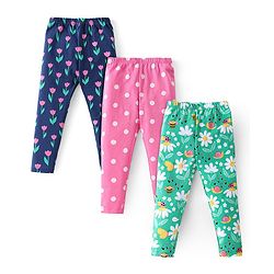 Babyhug Cotton Lycra Knit Full Length Stretchable Leggings with Polka Dots & Floral Print Pack of 3 - Multicolour