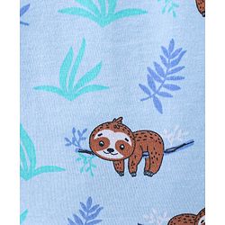 Babyhug Cotton Knit Full Sleeves Front Open Night Suit With Sloths Print - Light Blue