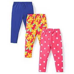Babyhug Cotton Lycra Full Length Leggings Floral & Polka Dot Print Pack of 3 - Navy Pink & Red