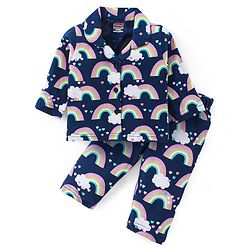 Babyhug Cotton Knit Full Sleeves Night Suit With Rainbow Print - Navy