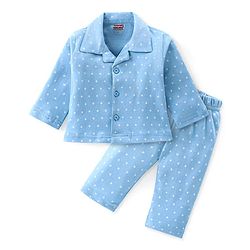 Babyhug Cotton Knit Full Sleeves Night Suit With Stars Print - Blue