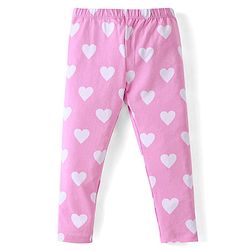 Babyhug Cotton Lycra Knit Full Length Leggings With Hearts & Floral Print Pack Of 2 - Pink & Navy