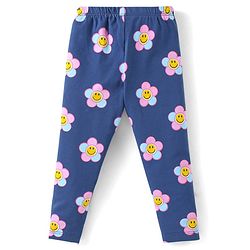 Babyhug Cotton Lycra Knit Full Length Leggings With Hearts & Floral Print Pack Of 2 - Pink & Navy