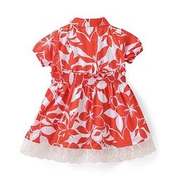 Babyhug Woven Half Sleeves Frock with Floral Print - Red & White