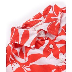 Babyhug Woven Half Sleeves Frock with Floral Print - Red & White