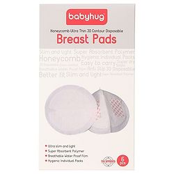 Babyhug 3D Contoured Disposable Breast Pads for Nursing Mothers Pack of 6 | Ultra Absorbent | Leak-Resistant | Absorption Pads | Ultra Thin | Discreet Fit |Breastfeeding pad|