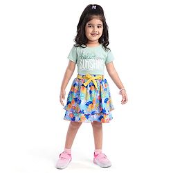 Babyhug Single Jersey Knit Knee Length Layered Floral Printed Skirt - Multicolor