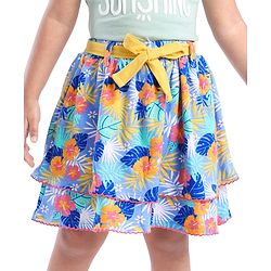 Babyhug Single Jersey Knit Knee Length Layered Floral Printed Skirt - Multicolor