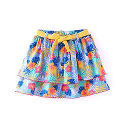 Babyhug Single Jersey Knit Knee Length Layered Floral Printed Skirt - Multicolor