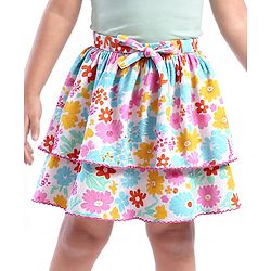 Babyhug Single Jersey Knit Knee Length Layered Floral Printed Skirt - Multicolor