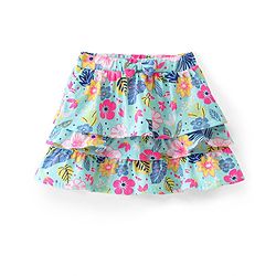 Babyhug Single Jersey Knit Knee Length Layered Floral Printed Skirt with Bow Applique - Multicolor
