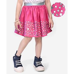 Babyhug Single Jersey Knit Knee Length Skirt With Foil Stars Print - Pink