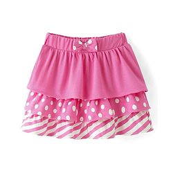 Babyhug Single Jersey Knit Layered Skirt with Bow Applique Polka Dots Print - Pink