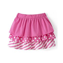 Babyhug Single Jersey Knit Layered Skirt with Bow Applique Polka Dots Print - Pink