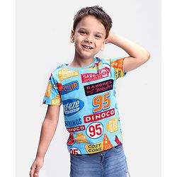 Babyhug Disney Single Jersey Knit Half Sleeves T-Shirt with Cars Print - Blue