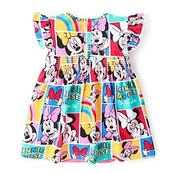 Babyhug Disney Knit Frill Sleeves Frock Style Onesie with Minnie Mouse Print - Multicolour
