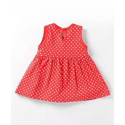 Babyhug Single Jersey Knit Sleeveless Frock With Polka Dot Print - Red