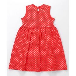 Babyhug Single Jersey Knit Sleeveless Frock With Polka Dot Print - Red