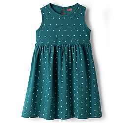 Babyhug Single Jersey Knit Sleeveless Frock With Polka Dot Print - Teal