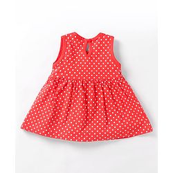 Babyhug Single Jersey Knit Sleeveless Frock With Polka Dot Print - Red
