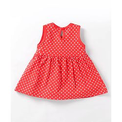 Babyhug Single Jersey Knit Sleeveless Frock With Polka Dot Print - Red