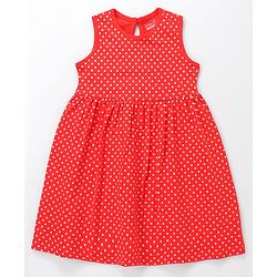 Babyhug Single Jersey Knit Sleeveless Frock With Polka Dot Print - Red