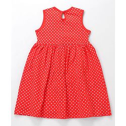 Babyhug Single Jersey Knit Sleeveless Frock With Polka Dot Print - Red