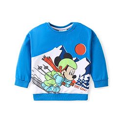 Babyhug Disney Cotton Knit Full Sleeves Sweatshirt & Lounge Pants Set With Mickey Mouse Front & Back Graphics - Blue