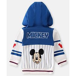 Babyhug Disney Front Open Full Sleeves Hooded Sweat Shirt With Front and Back Mickey Mouse Graphic and Badge Detailing - Blue