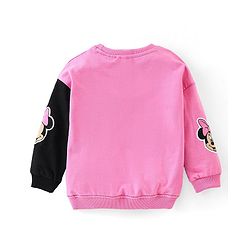 Babyhug Disney Terry Knit Drop Shoulder Full Sleeves Sweatshirt & Lounge Pants Set With Minnie Mouse Graphics & Cut & Sew Detailing - Black & Pink