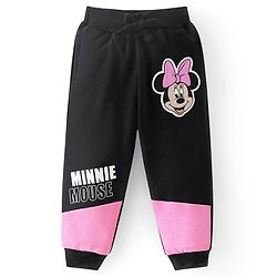 Babyhug Disney Terry Knit Drop Shoulder Full Sleeves Sweatshirt & Lounge Pants Set With Minnie Mouse Graphics & Cut & Sew Detailing - Black & Pink