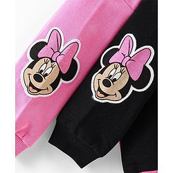 Babyhug Disney Terry Knit Drop Shoulder Full Sleeves Sweatshirt & Lounge Pants Set With Minnie Mouse Graphics & Cut & Sew Detailing - Black & Pink