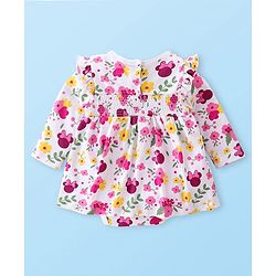Babyhug Disney Interlock Knit Full Sleeves Frock Onesie With Minnie Mouse Print- Multicolor