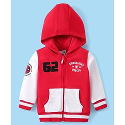 Babyhug Marvel Full Sleeves Front Open Hooded Sweat Jacket With Front and Back Spider Man Graphic, Embroidery Detailing - Red