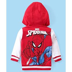Babyhug Marvel Full Sleeves Front Open Hooded Sweat Jacket With Front and Back Spider Man Graphic, Embroidery Detailing - Red