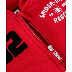 Babyhug Marvel Full Sleeves Front Open Hooded Sweat Jacket With Front and Back Spider Man Graphic, Embroidery Detailing - Red